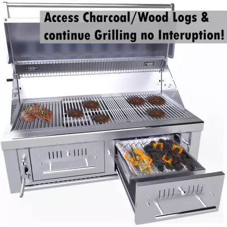 Barbecue Encastrable Hybride Charbon De Bois & Gaz 42" - 106cm - SUNSTONE 2 Barbecue Encastrable Hybride Charbon De Bois & Gaz 42" - 106cm - SUNSTONE – Image 2