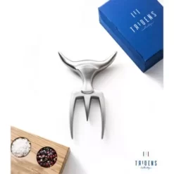 Fourchette TRIDENS Inox Brosse Avec Socle Bois -Les gens du barbecue. lot fourchette tridens inox brosse avec socle 2