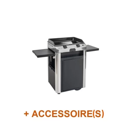 Pack + Combo Plancha Gaz Fusion 60 Inox Et Noir Sur Chariot + Coffret - ENO 1 Pack + Combo Plancha Gaz Fusion 60 Inox Et Noir Sur Chariot + Coffret - ENO
